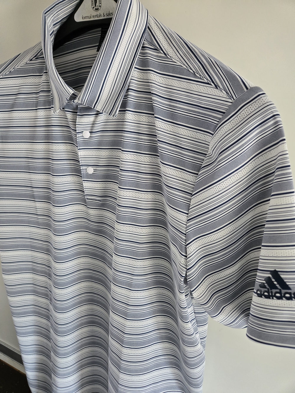 adidas Men’s White and Blue Horizontal Stripe Polo
